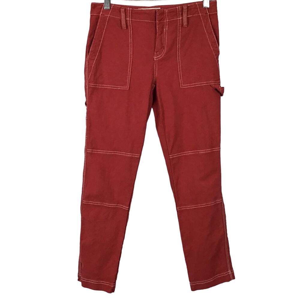 JOIE Madelia Cargo Pant Cardinal Red Slim Straight Leg Cargo Painter Ankle sz 0